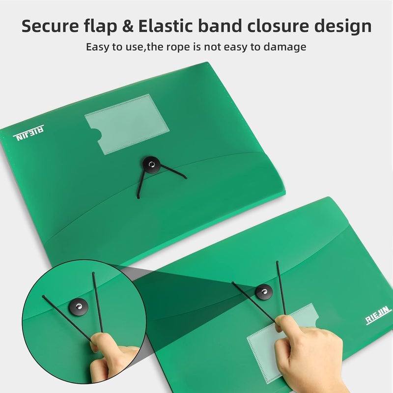 RIEJIN Accordian File Organizer 7 Pocket Expanding File Folder with Labels, Plastic Expandable File Folder for Documents Letter Size A4 Papers - Green - Image 5